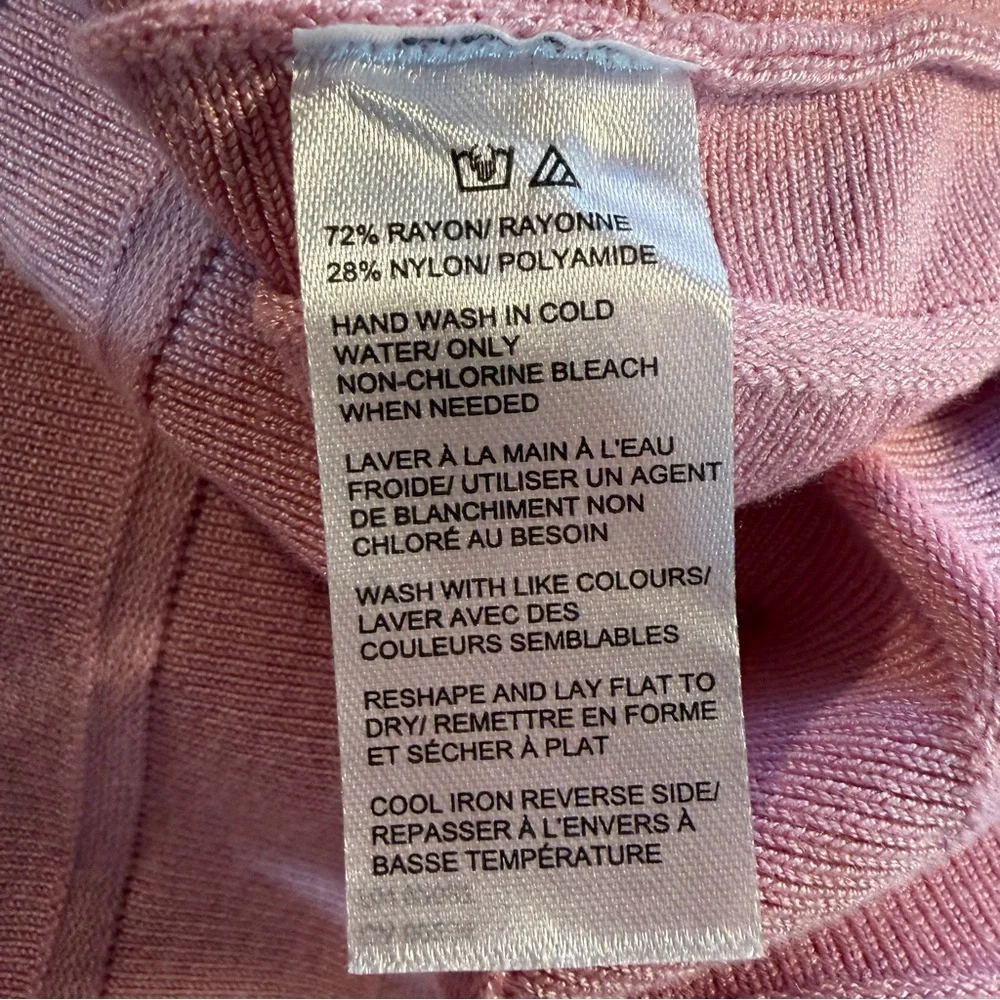 NWT Saks Fifth Avenue Pink Stretch Knit Wide Ribbed Midi Skirt w/ Slit Size S